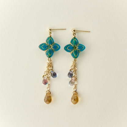 Blue Czech glass clover earrings