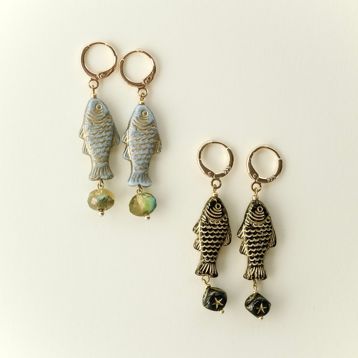 Hanging fish Czech glass earrings