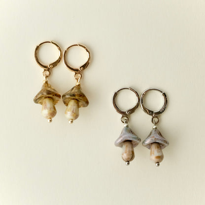 Mini Czech glass mushroom earrings