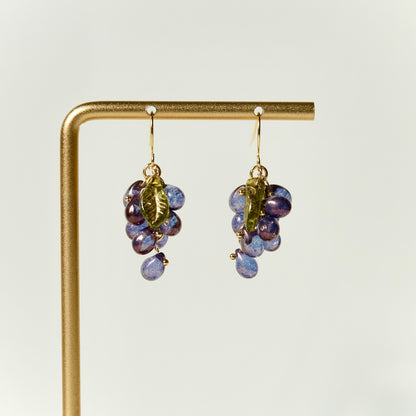 Indigo Czech glass grape earring