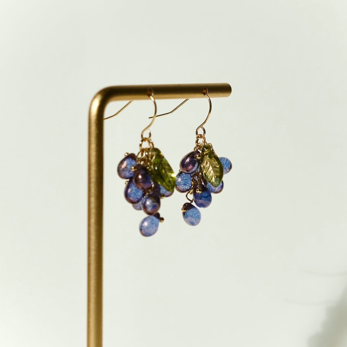 Indigo Czech glass grape earring