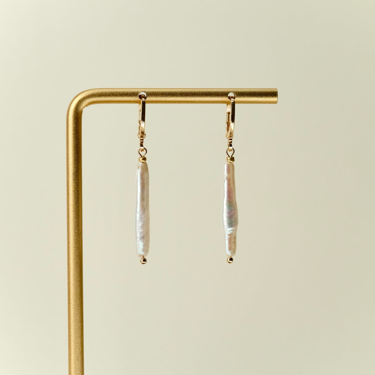 stick-shaped freshwater pearl earrings