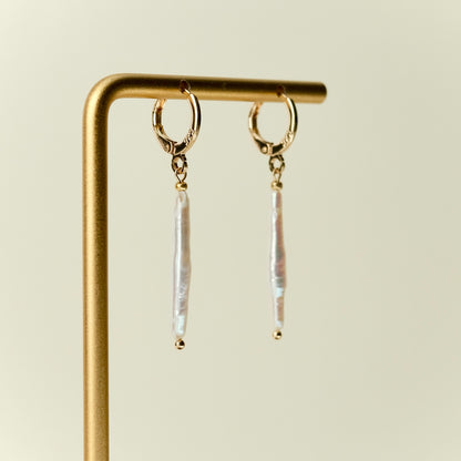 stick-shaped freshwater pearl earrings