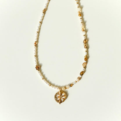 Half pearl amber necklace