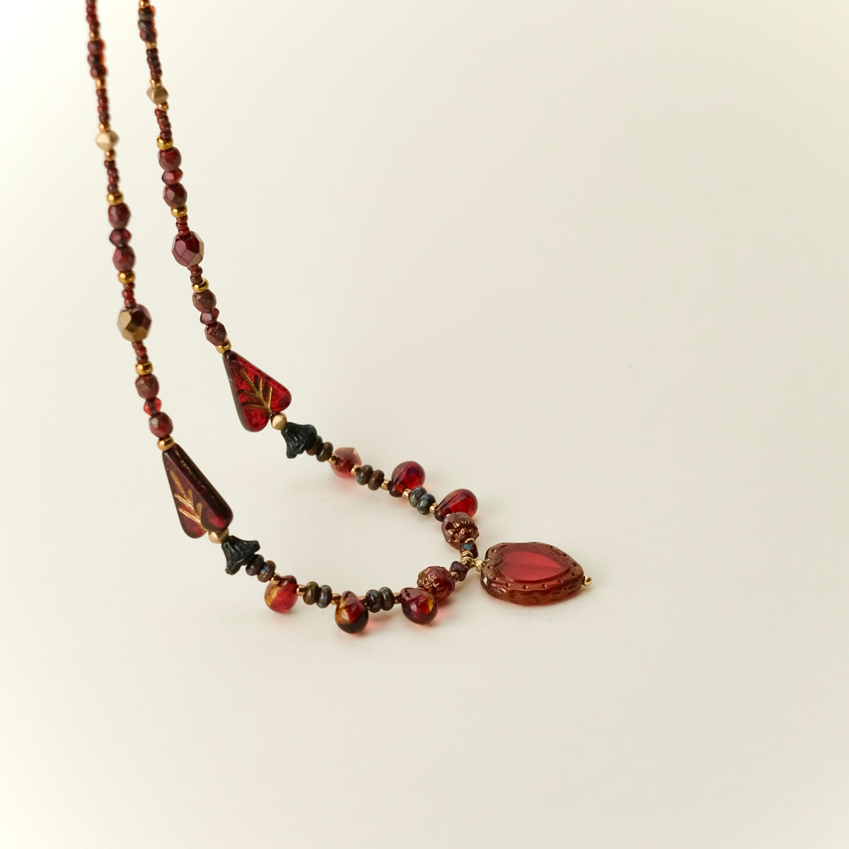Blood-red Czech glass heart necklace - Carmilla’s Heart