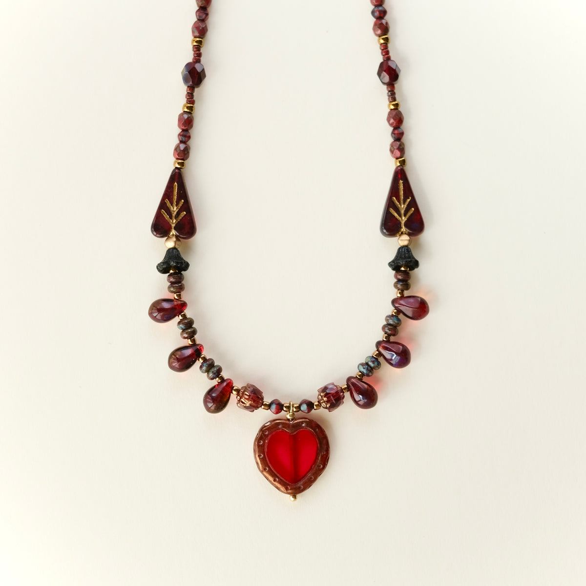 Blood-red Czech glass heart necklace - Carmilla’s Heart