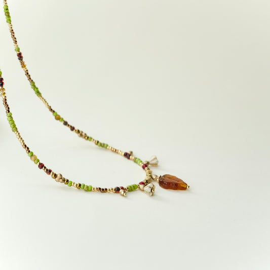 Orange leaf Czech glass necklace