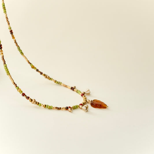 Orange leaf Czech glass necklace