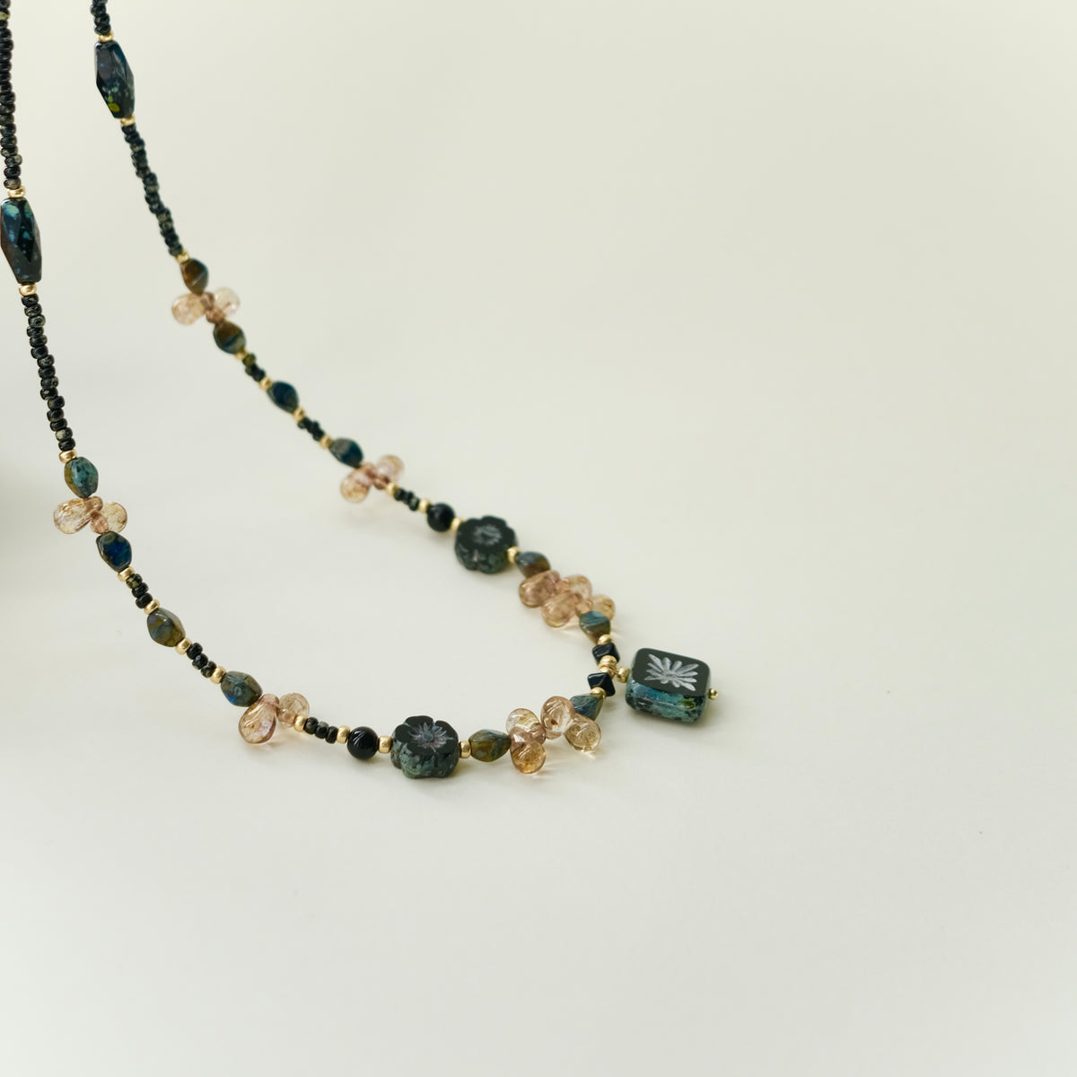 Brown black Czech glass necklace