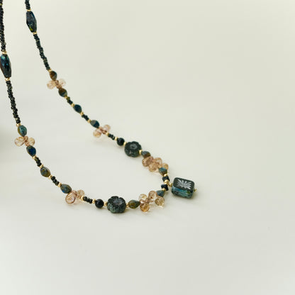 Brown black Czech glass necklace