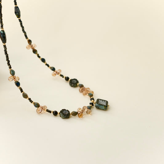 Brown black Czech glass necklace