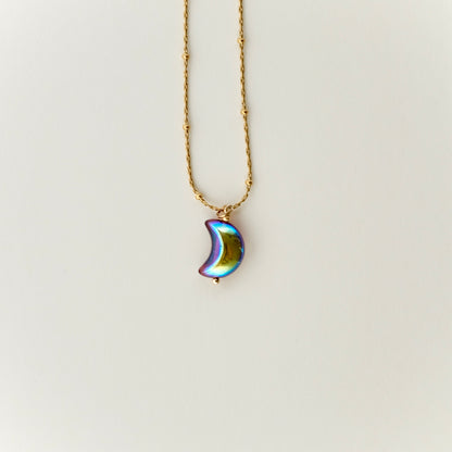Double-sided fuchsia moon pendant