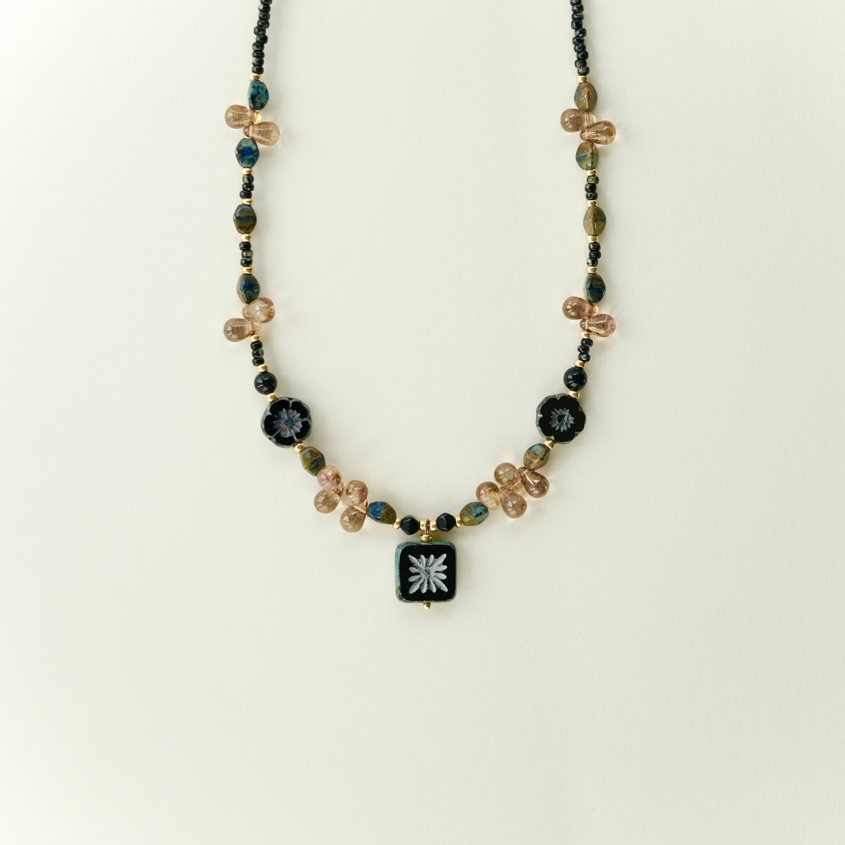Brown black Czech glass necklace