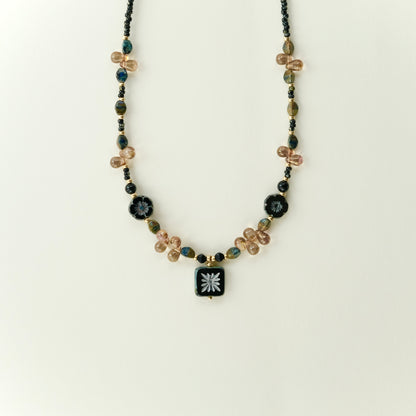 Brown black Czech glass necklace