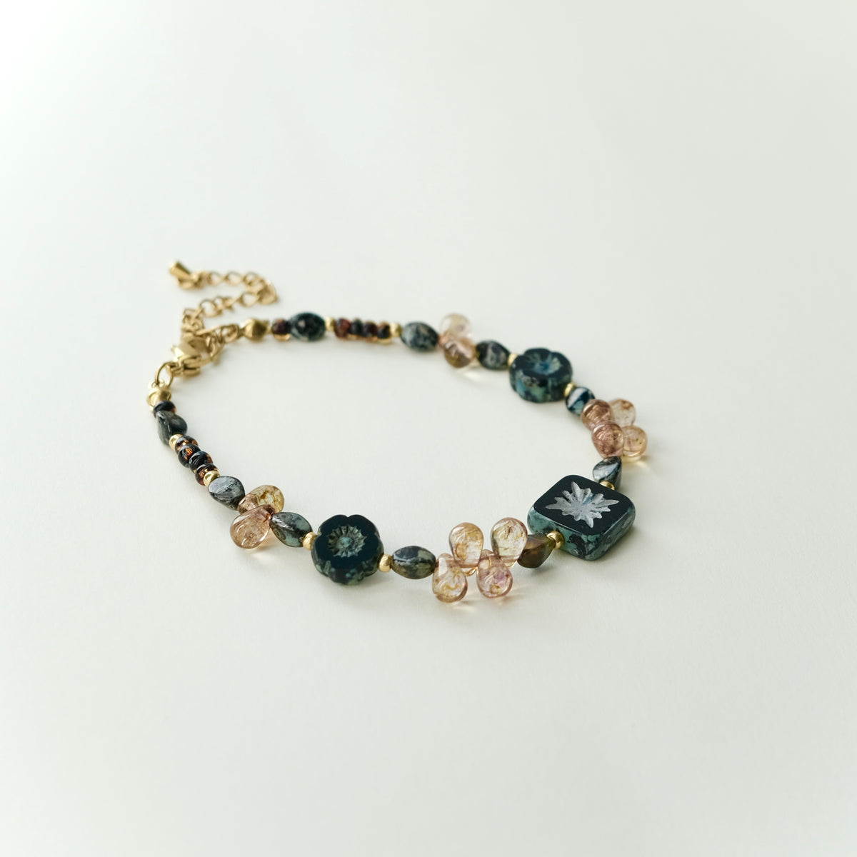 Brown black Czech glass bracelet