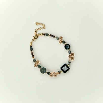 Brown black Czech glass bracelet