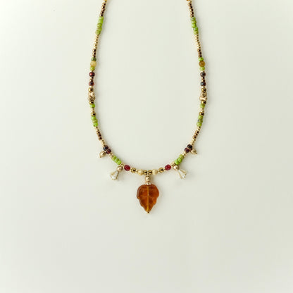 Orange leaf Czech glass necklace