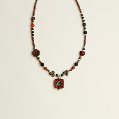 Handmade Crimson Czech Glass Beaded Necklace