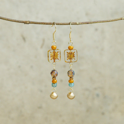 Handmade Golden Czech Glass Bead Earrings