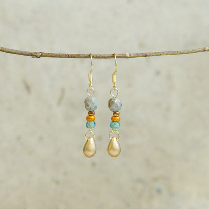 Handmade Golden Czech Glass Bead Earrings