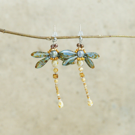 Handmade Bead-Weaving Dragonfly Earrings