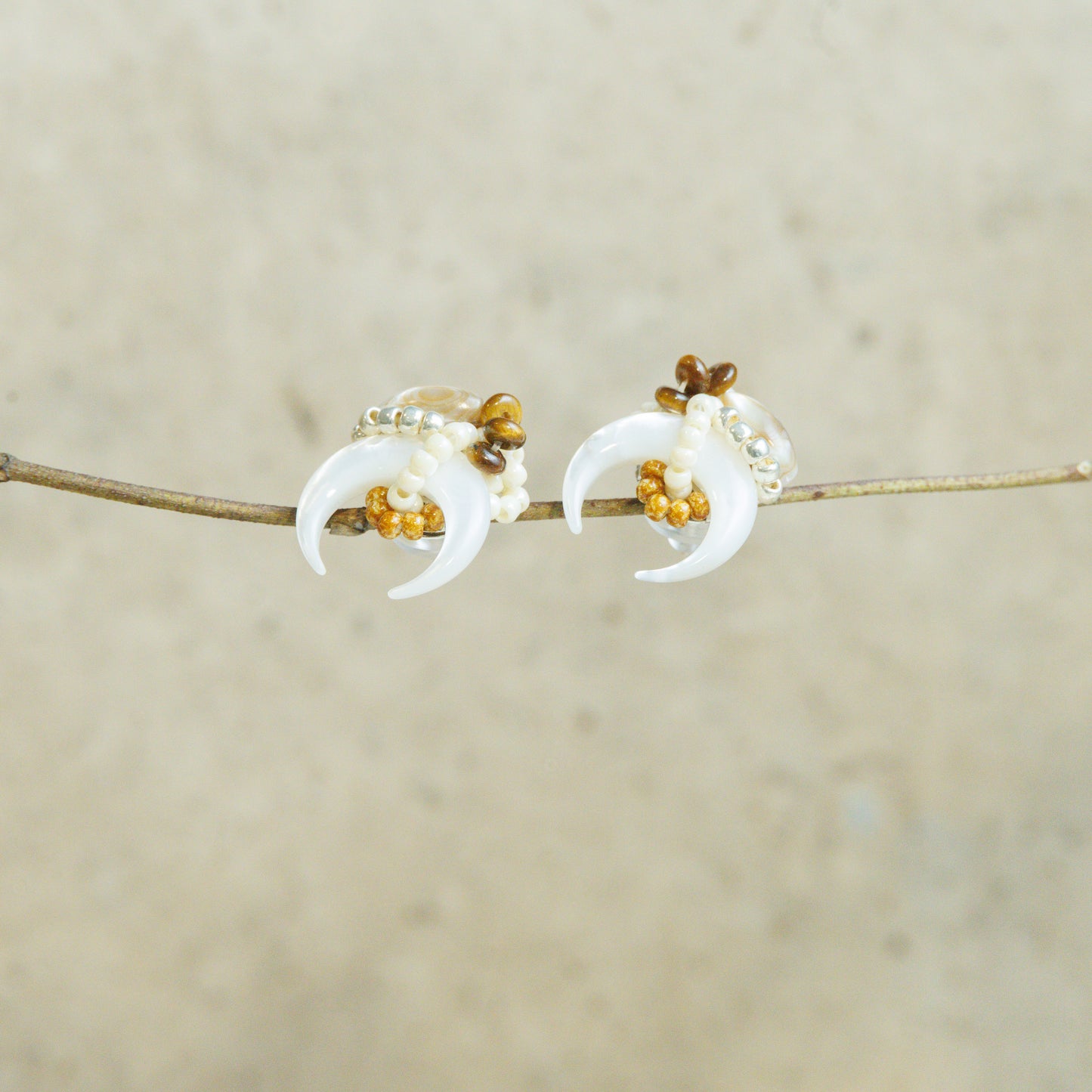 Handmade Moon-Shaped Nacre Earrings