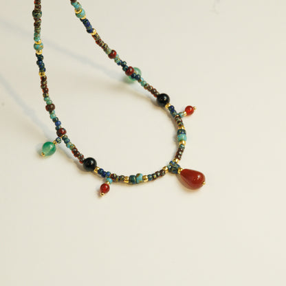 Handmade Red Agate Czech Glass Beaded Necklace