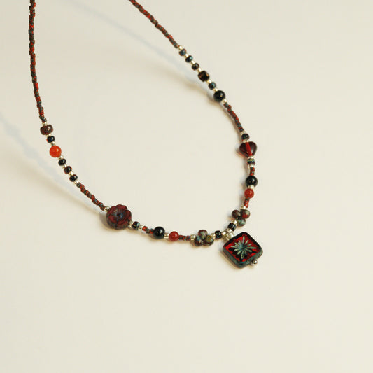 Handmade Crimson Czech Glass Beaded Necklace