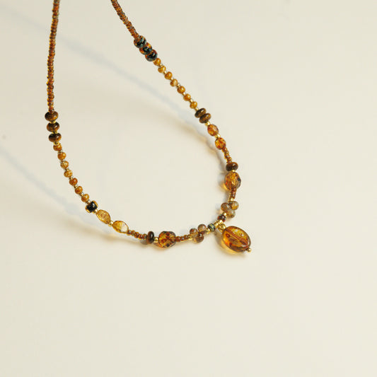 Handmade Coffee Bean Czech Glass Beaded Necklace