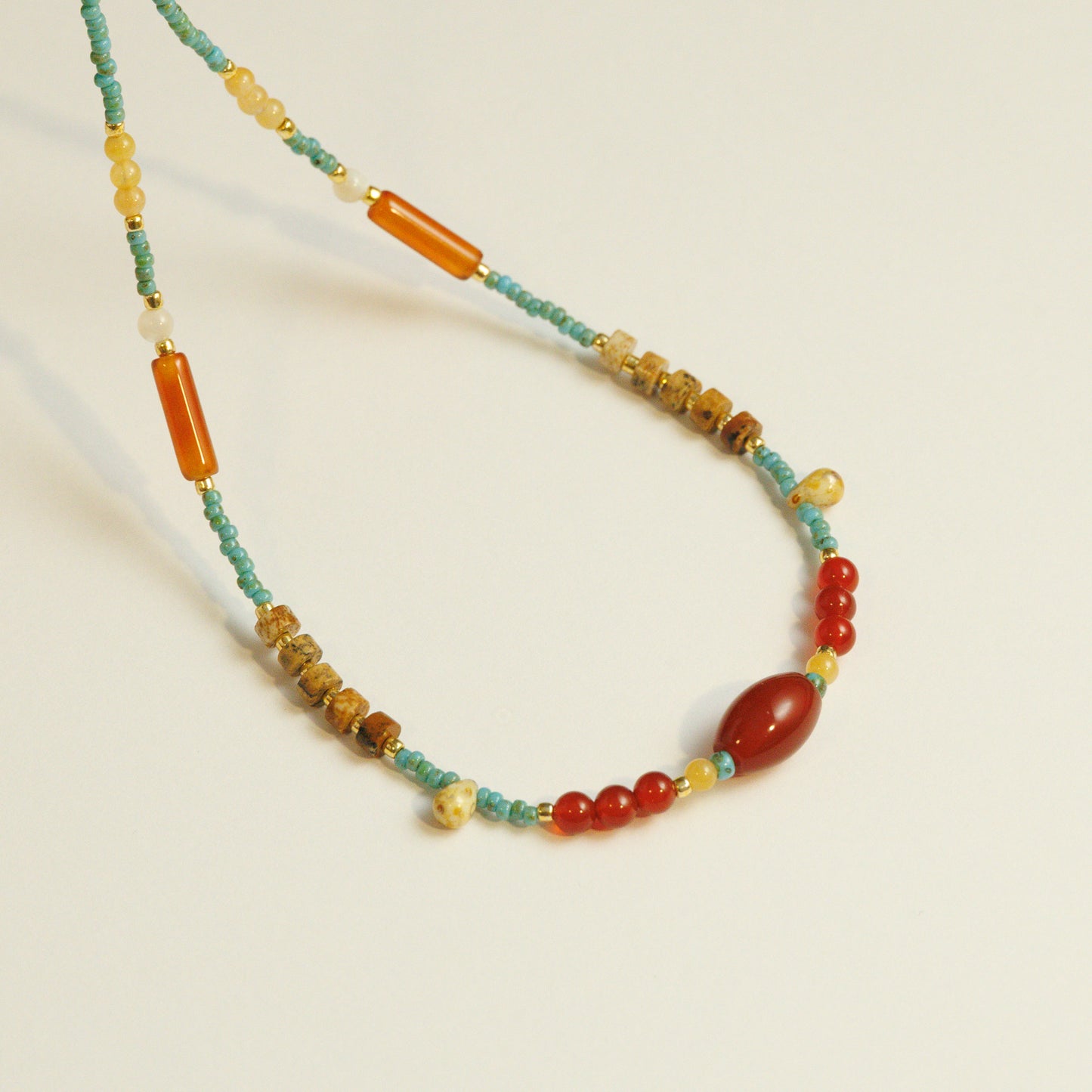 Handmade Red Agate Yellow Jade Necklace