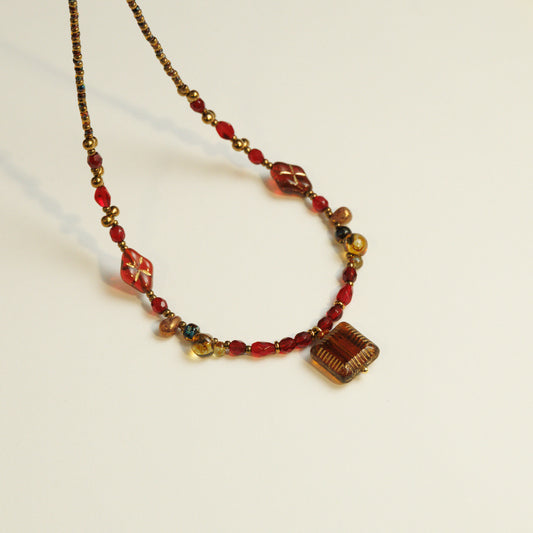 Handmade Ember Czech Beaded Necklace