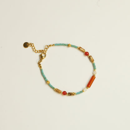 Handmade Red Agate Yellow Jade Bracelet