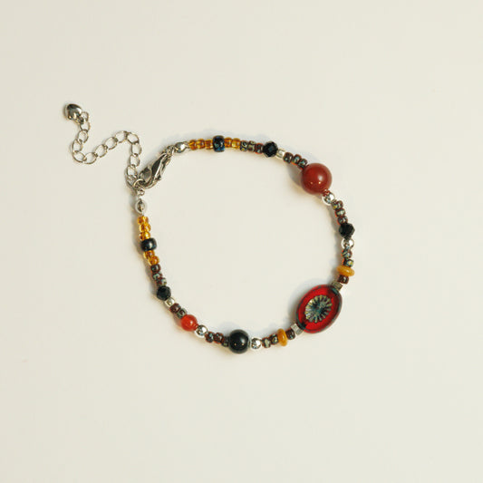 Handmade Crimson Czech Glass Beaded Bracelet