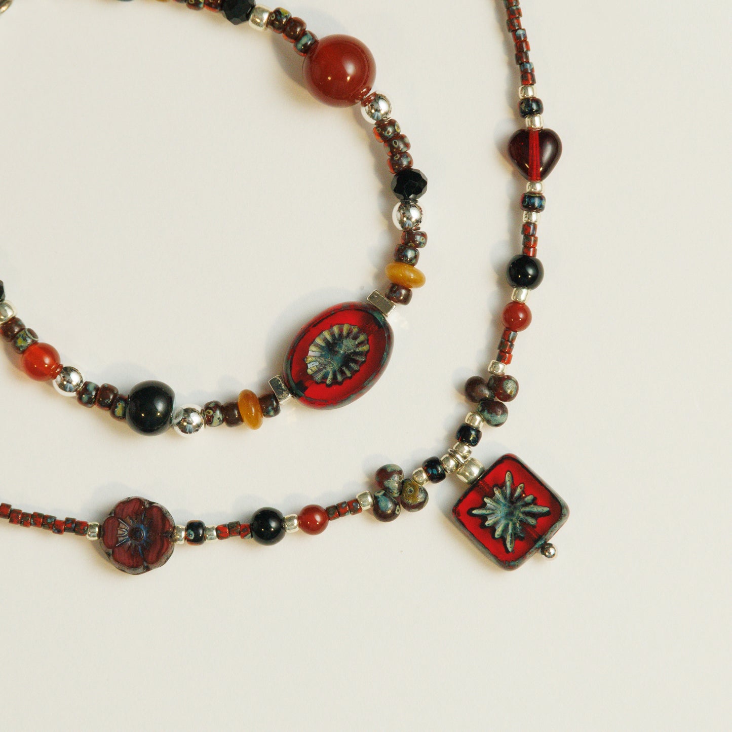 Handmade Crimson Czech Glass Beaded Necklace