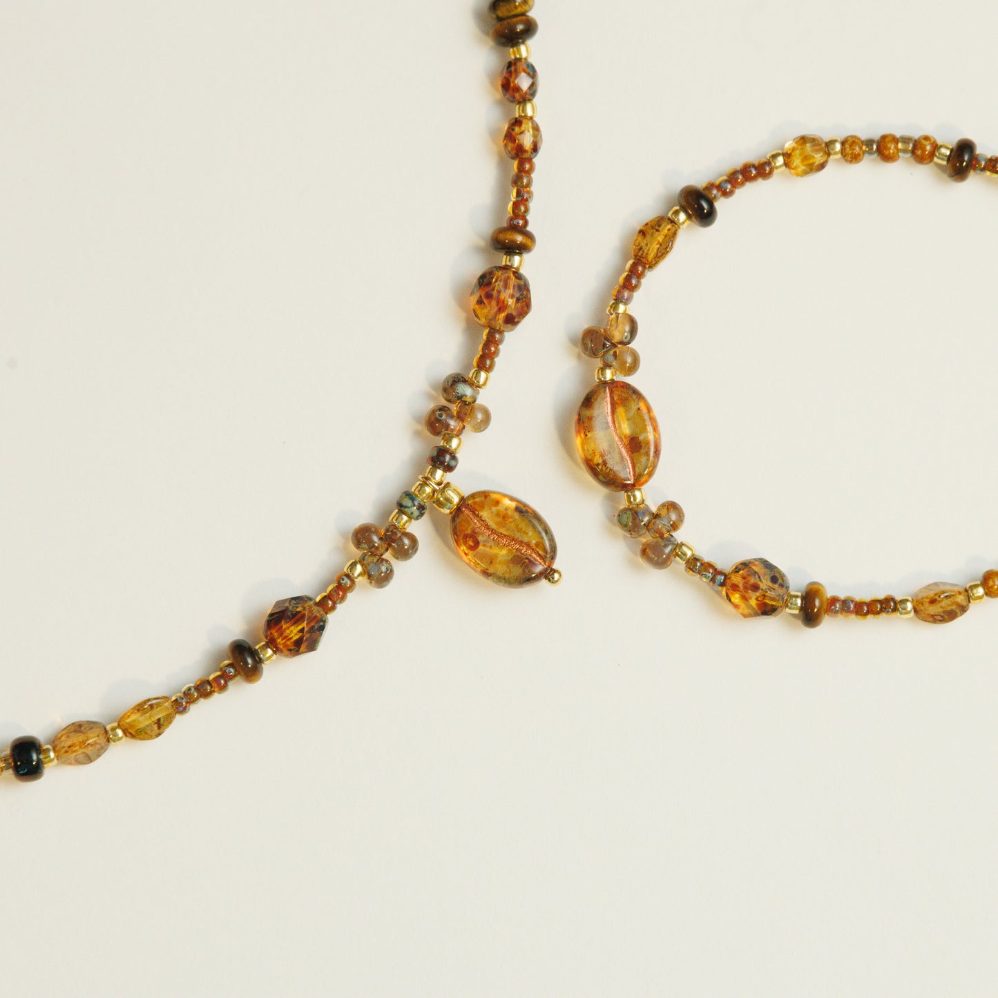 Handmade Coffee Bean Czech Glass Beaded Necklace