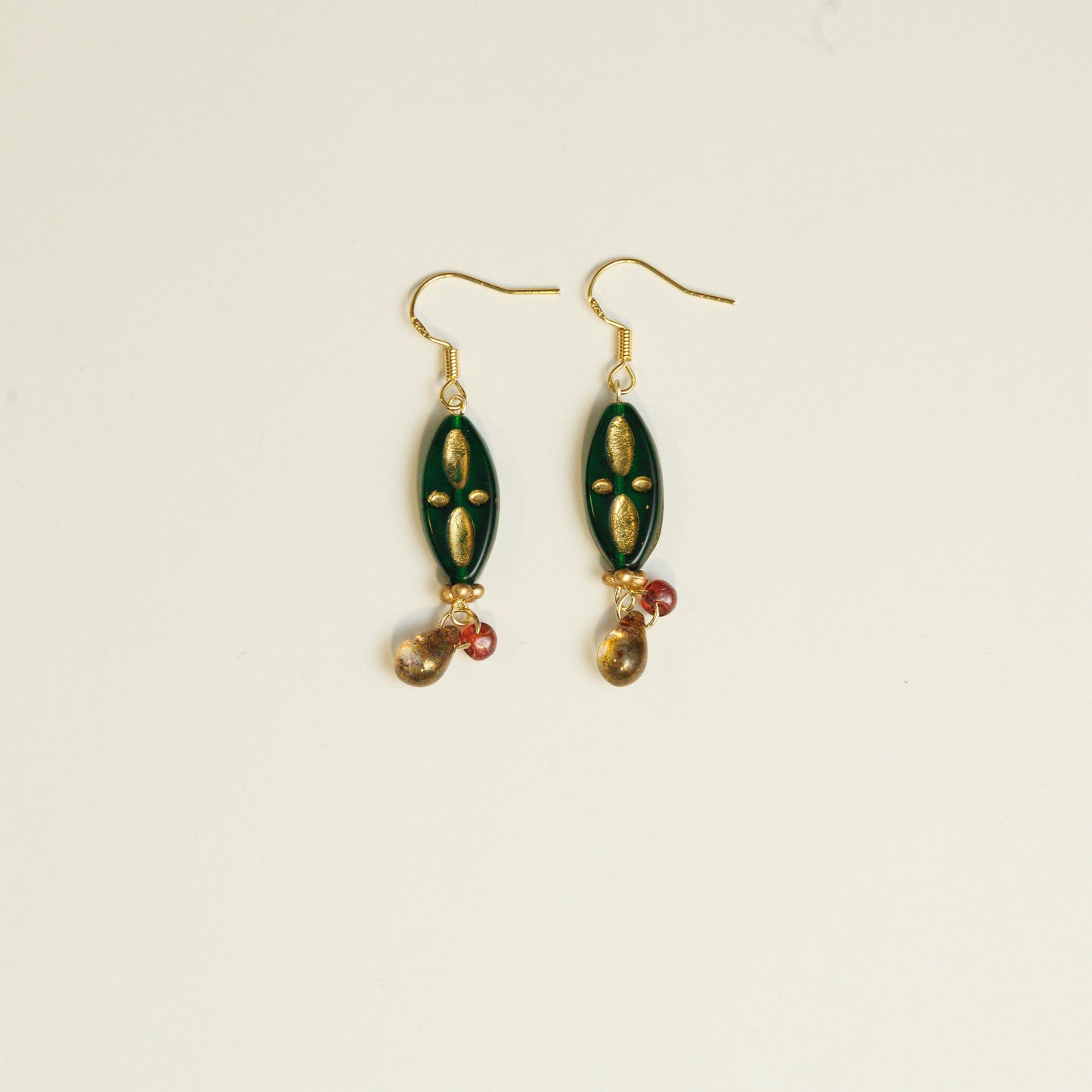 Handmade Emerald Green Czech Glass Bead Earrings