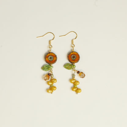 Handmade Sunflower Czech Glass Bead Earrings