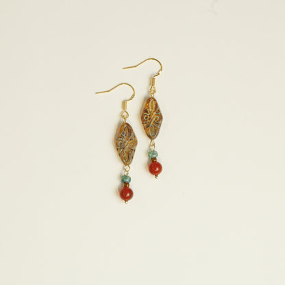 Handmade Red Agate Czech Glass Bead Earrings