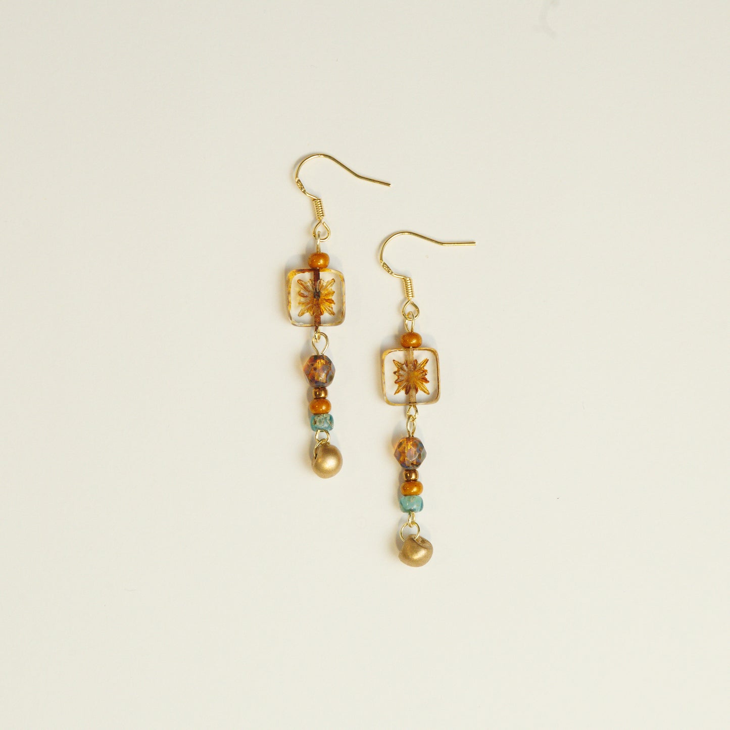 Handmade Golden Czech Glass Bead Earrings