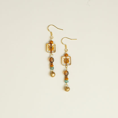 Handmade Golden Czech Glass Bead Earrings