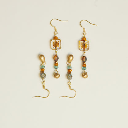 Handmade Golden Czech Glass Bead Earrings