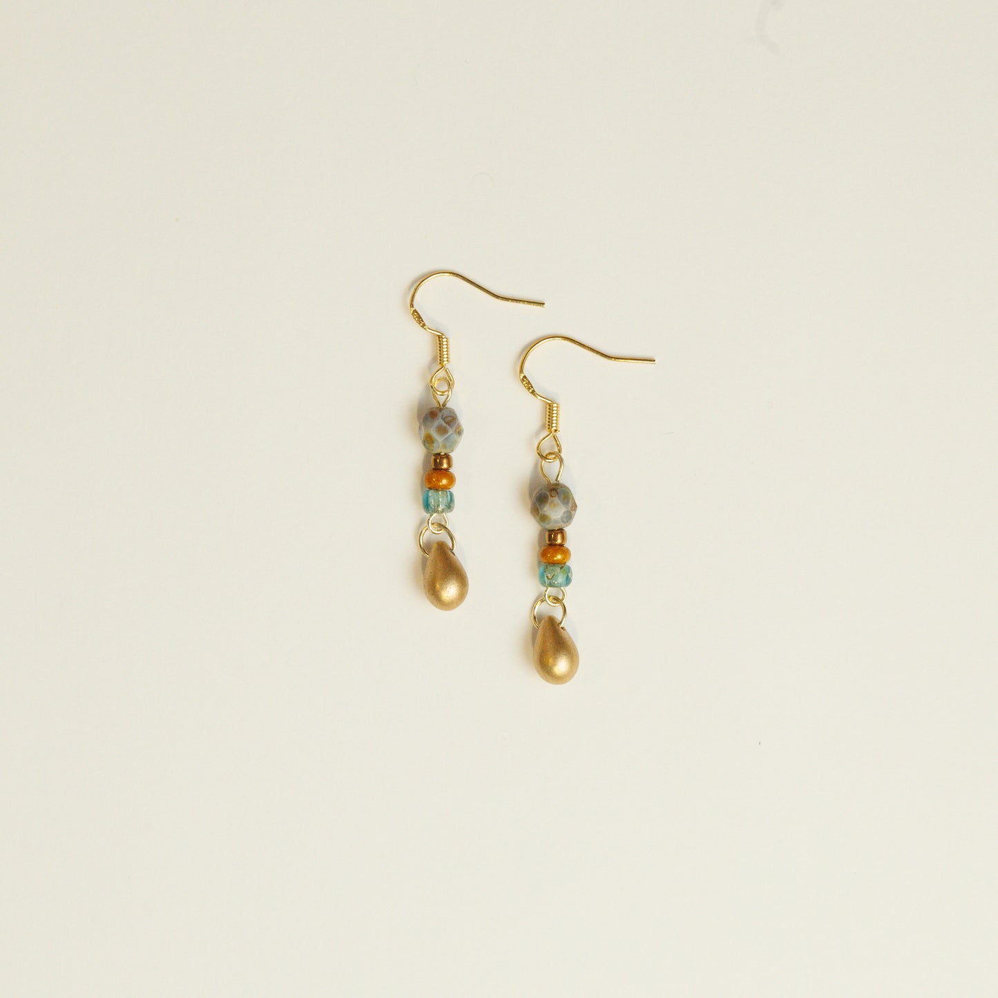 Handmade Golden Czech Glass Bead Earrings