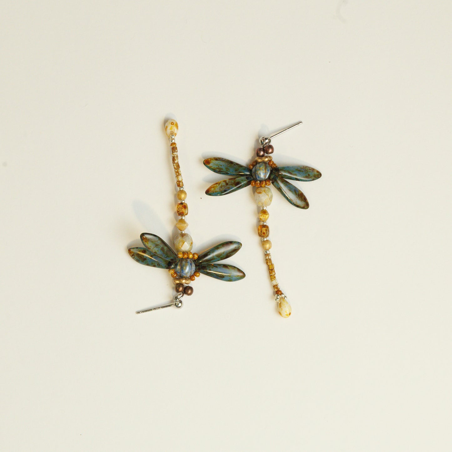 Handmade Bead-Weaving Dragonfly Earrings