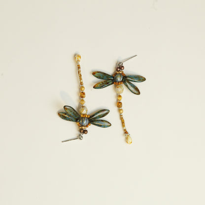 Handmade Bead-Weaving Dragonfly Earrings