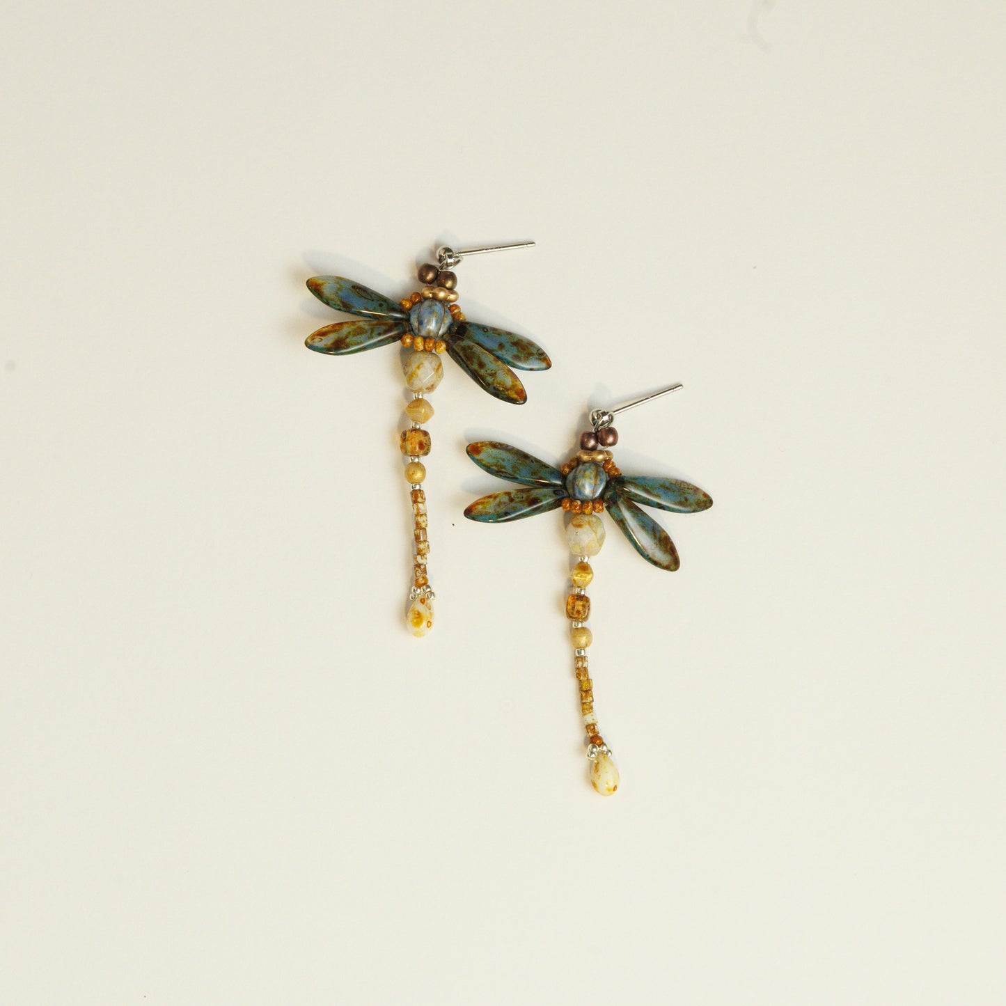 Handmade Bead-Weaving Dragonfly Earrings