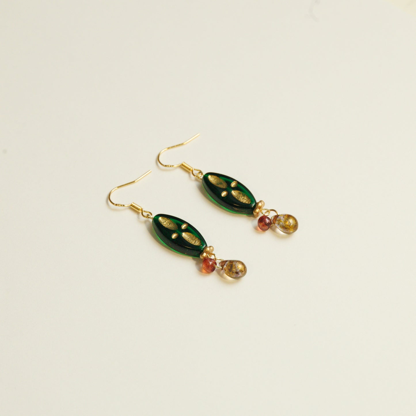 Handmade Emerald Green Czech Glass Bead Earrings