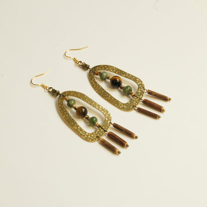 Handmade Coconut Wood Brass Earrings