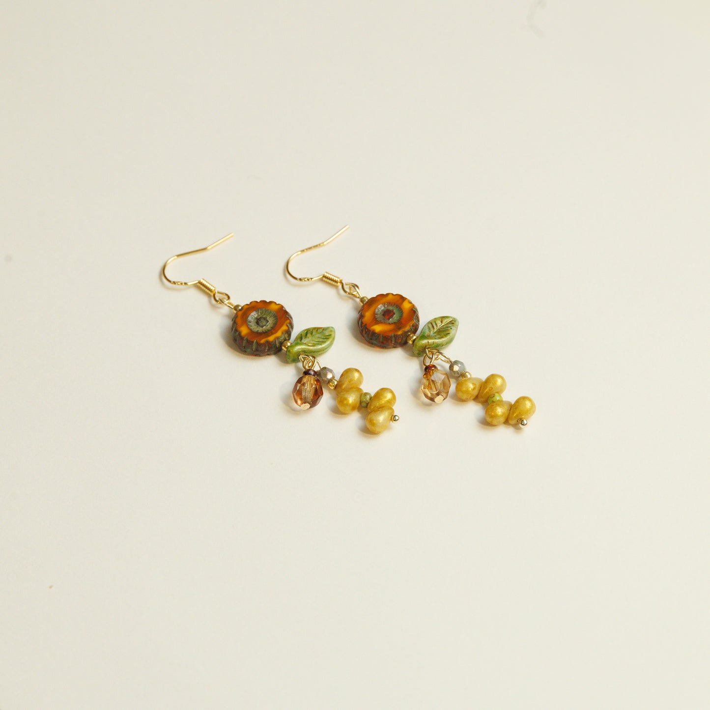 Handmade Sunflower Czech Glass Bead Earrings