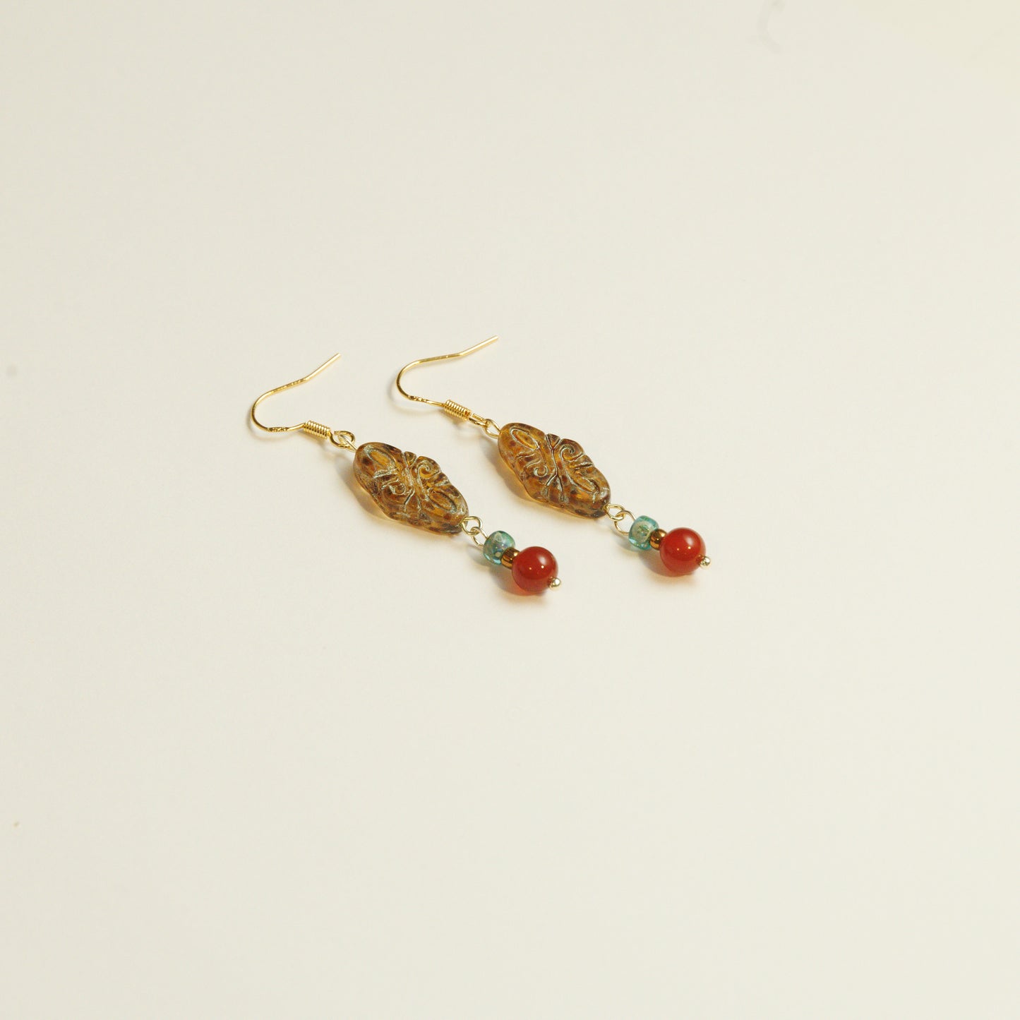 Handmade Red Agate Czech Glass Bead Earrings