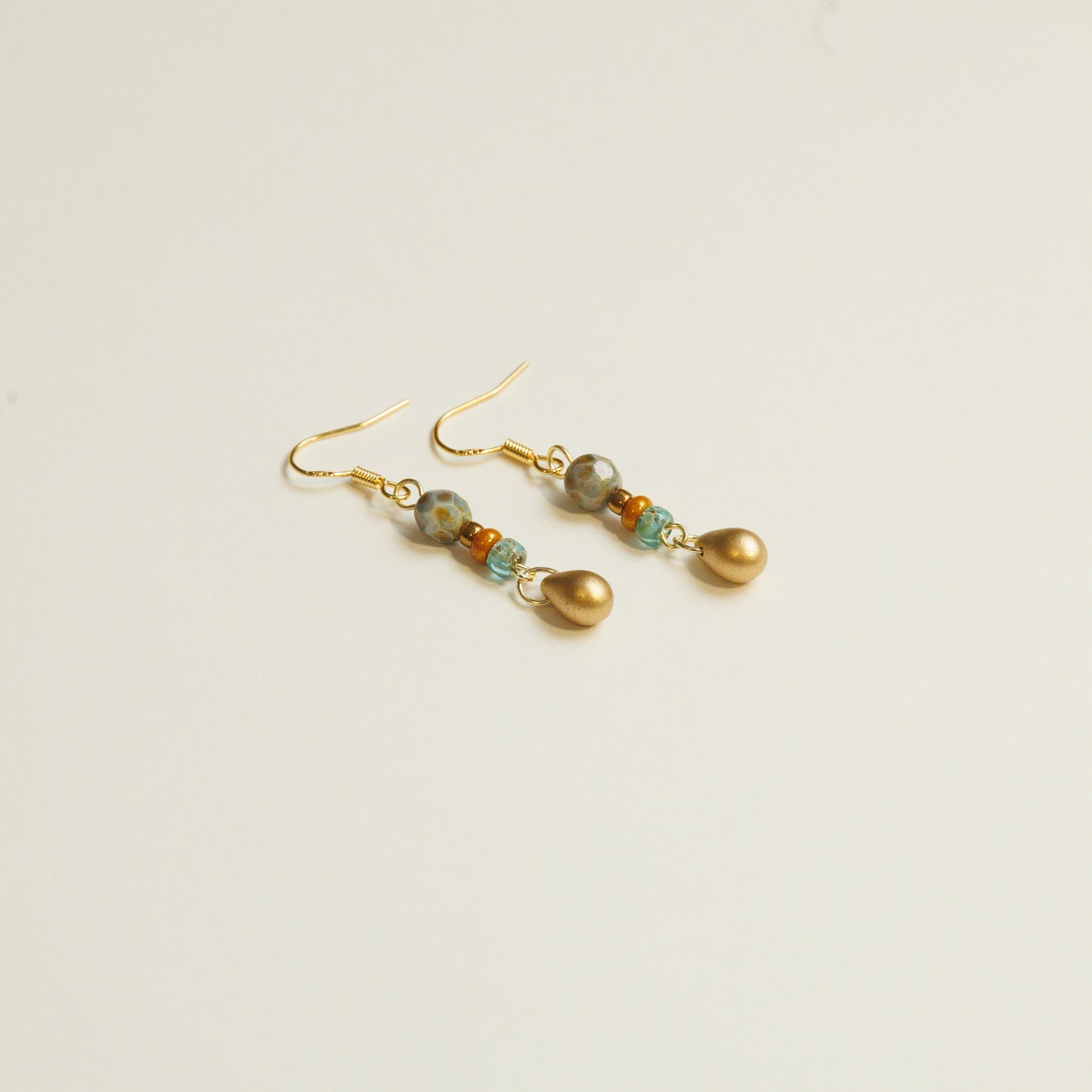 Handmade Golden Czech Glass Bead Earrings